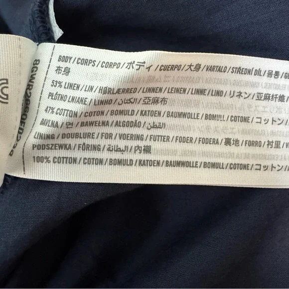 Abercrombie & Fitch NWT Navy Blue Smocked Puff Sleeve Linen Cotton Mini Dress XS - Picture 7 of 7